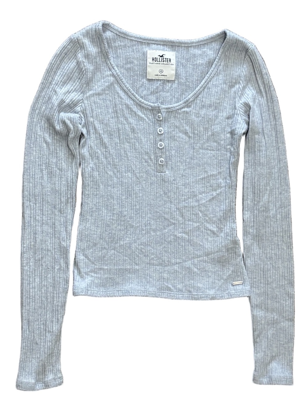 Y2K styled Hollister Gray Ribbed Henley Long Sleeve - XS - Picture 2 of 4